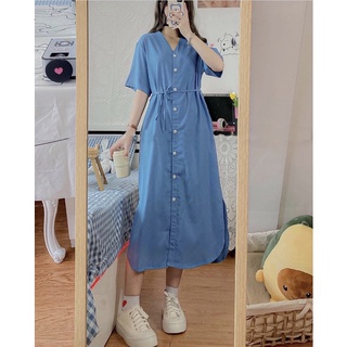 Váy suông cổ V kèm dây cột