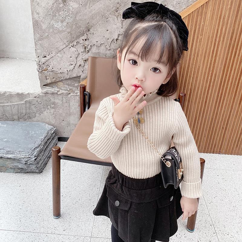 Áo Thun Cổ Cao Màu Đen Thời Trang Thu Đông Cho Bé Gái