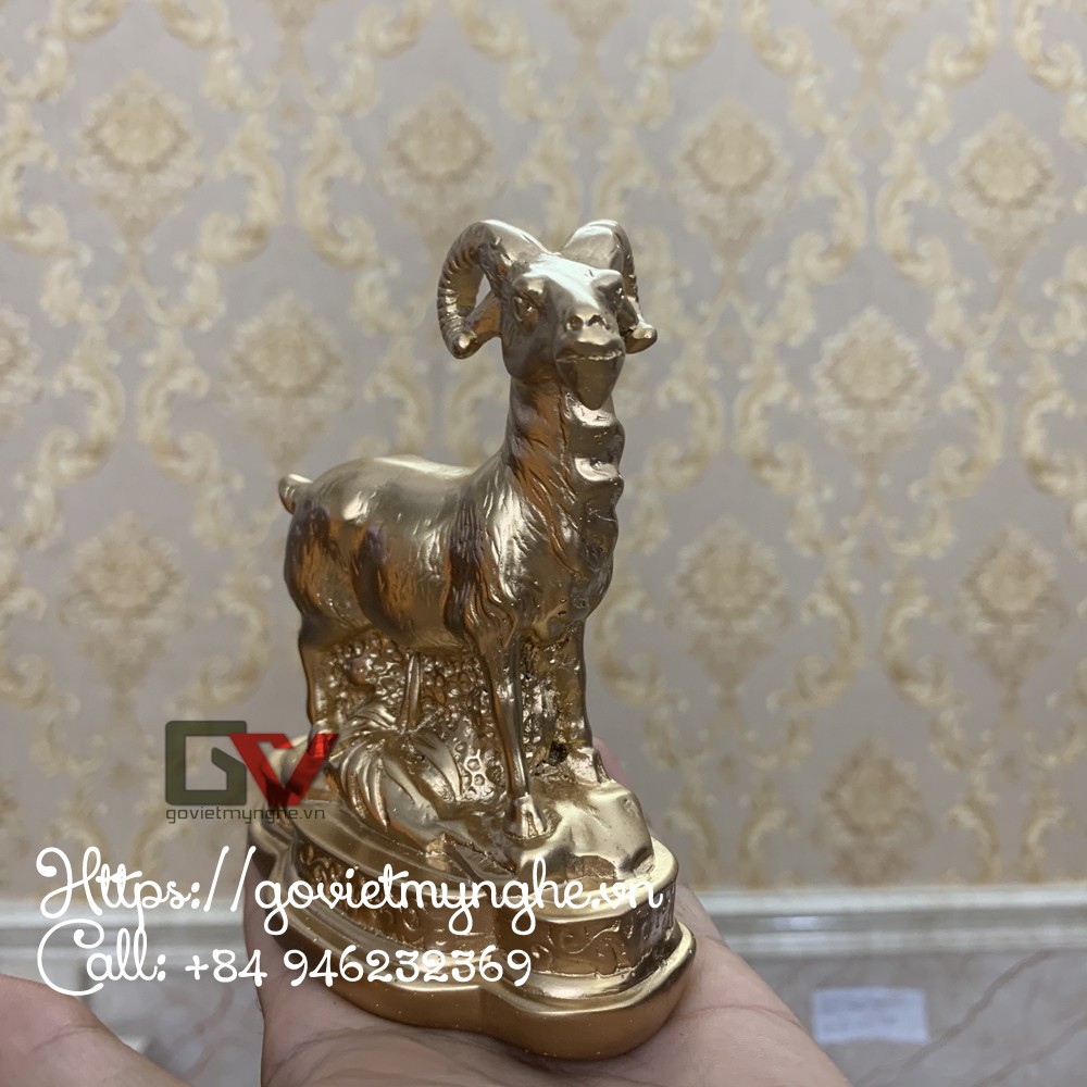 Tượng đá Dê phong thủy mang may mắn tài lộc - Màu nhũ đồng - Chiều cao 11cm
