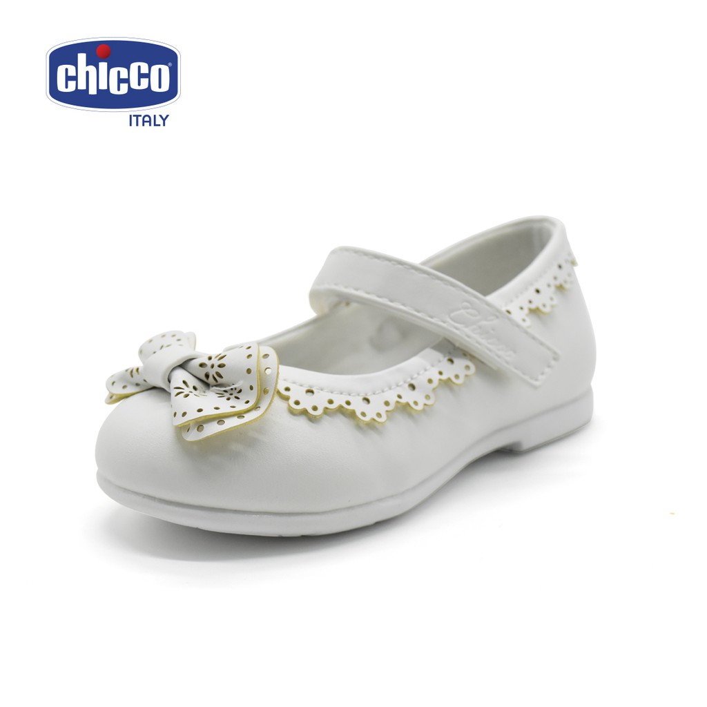 Giầy búp bê mát-xa chân cho bé Nơ trắng/đen viền hoa Chicco