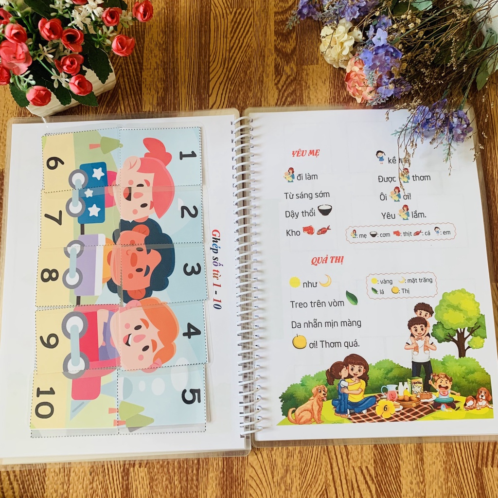 Bộ Học Liệu Bóc Dán Montessori 2in1 Giúp Bé Phát Triển Quan Sát, Tập Đọc, Tập Nói