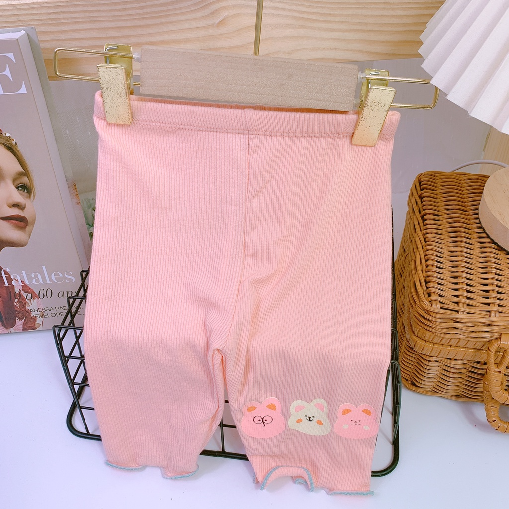 Quần legging gấu cho bé gái, chất liệu cotton tăm mềm mại, 5 màu xinh xắn