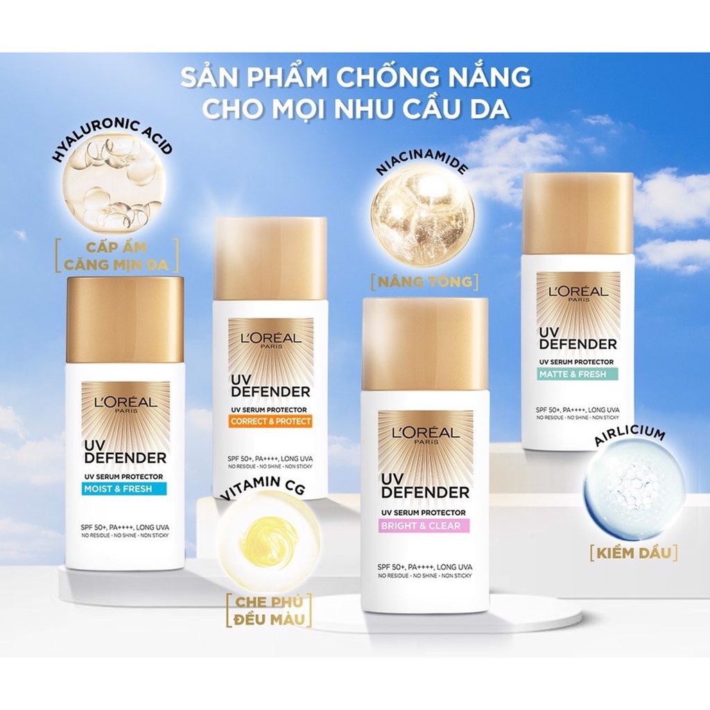 Kem Chống Nắng Bảo Vệ Da, Chống Lão Hóa L'Oreal Paris UV Defender Serum Protector SPF50+ PA++++ 50ml