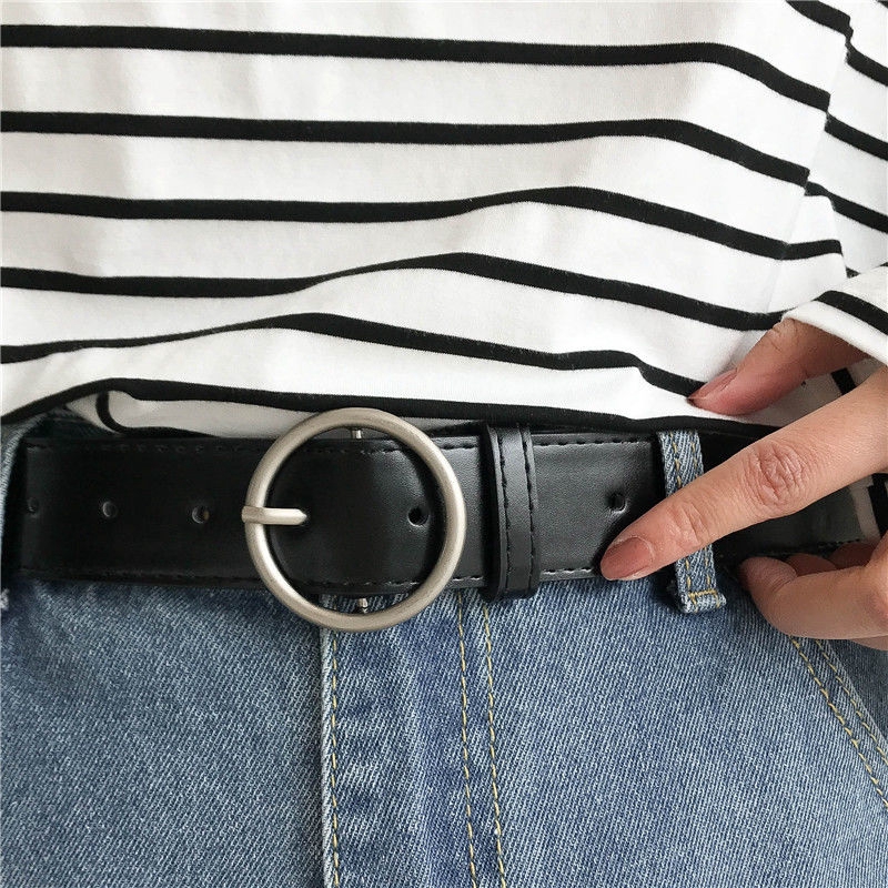 Thắt Lưng Da Pu Khóa Kim Loại Tròn Thời Trang Cho Nữ