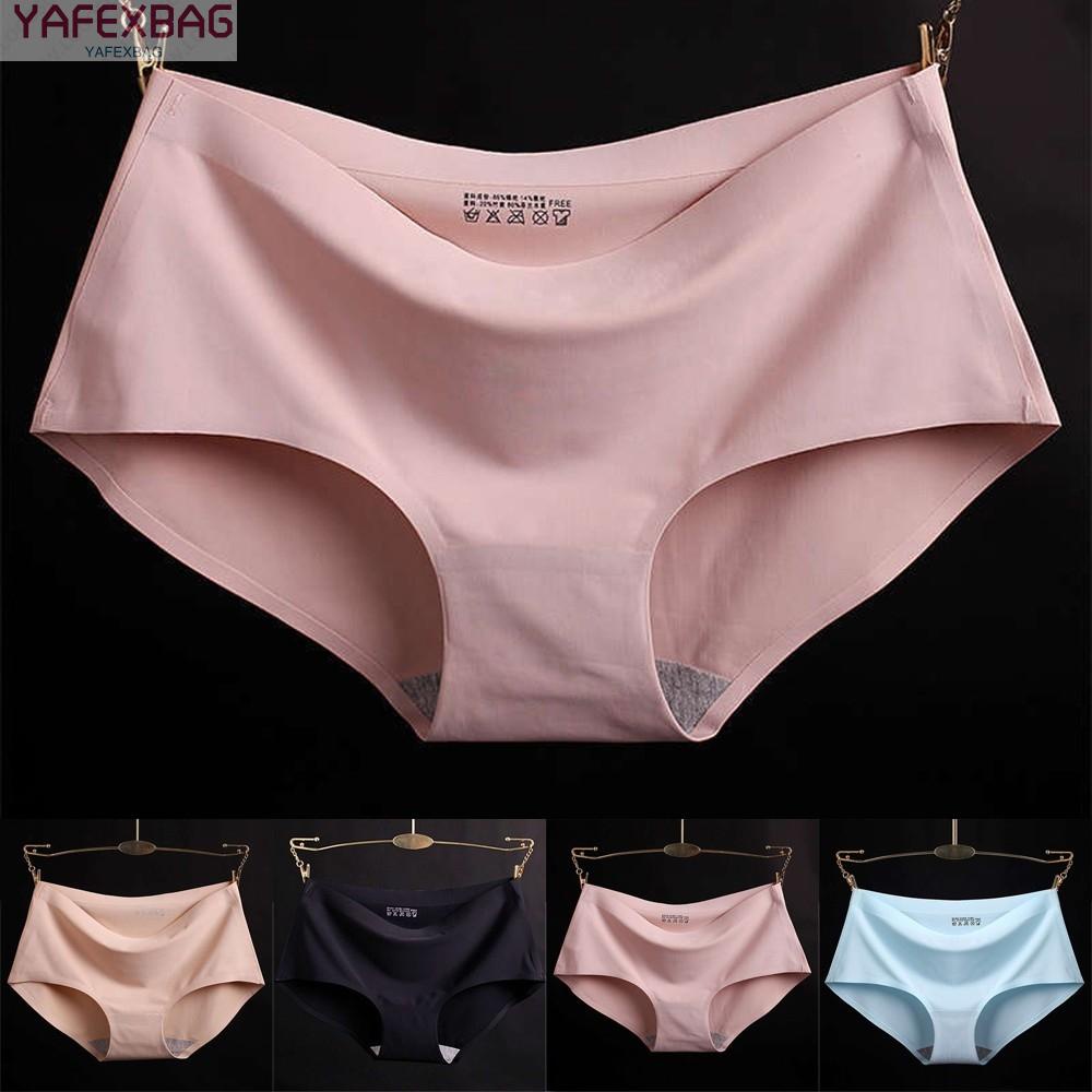 Womens ice Silk Underwear Seamless No trace Mid-waist Briefs with Cotton buttocks