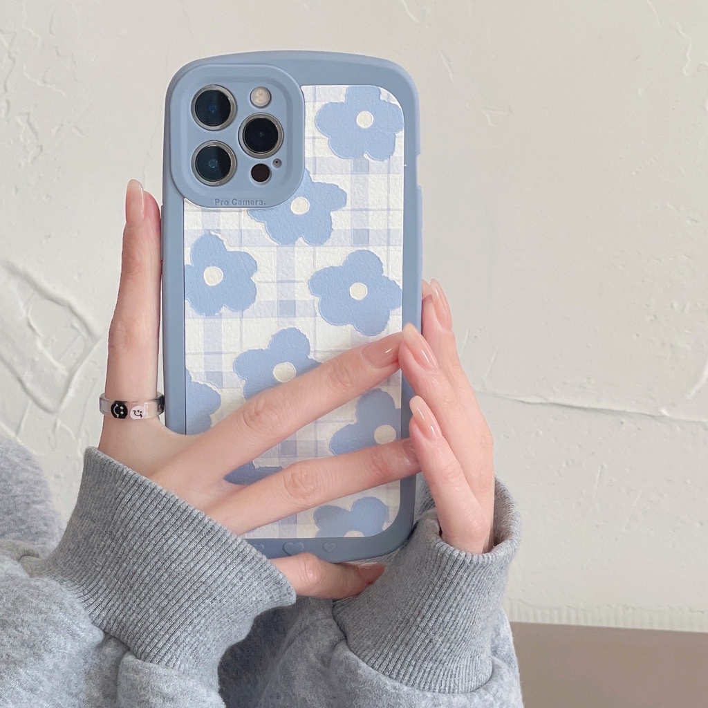 Ốp lưng iphone Ốp Điện Thoại In Họa Tiết Hoa Màu Xanh Dương Cho iPhone13pro max Apple 12 11 xr xs 8p Dinuo case