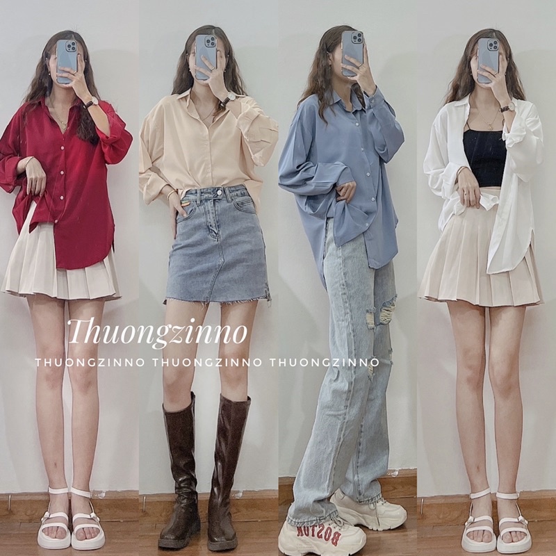 [Ảnh thật/Video] Áo Sơ Mi lụa July Tay Dài Màu Trơn Thiết Kế Dáng Rộng Áo sơ mi Mềm Hàn