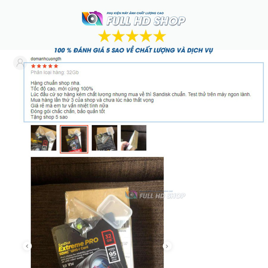 Thẻ nhớ SD Sandisk 32Gb/64Gb/128Gb tốc độ cao 95 Mb/s - FullHDShop | BigBuy360 - bigbuy360.vn
