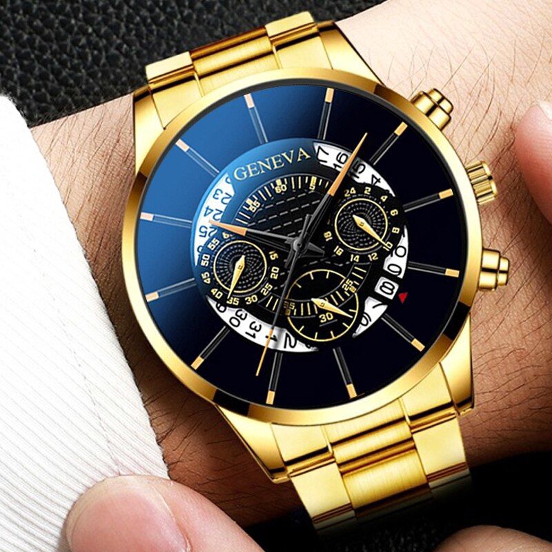 Đồng Hồ Quartz Nam Hiển Thị Ngày, Chất Liệu Thép Không Gỉ, Nhãn Hiệu Geneva
