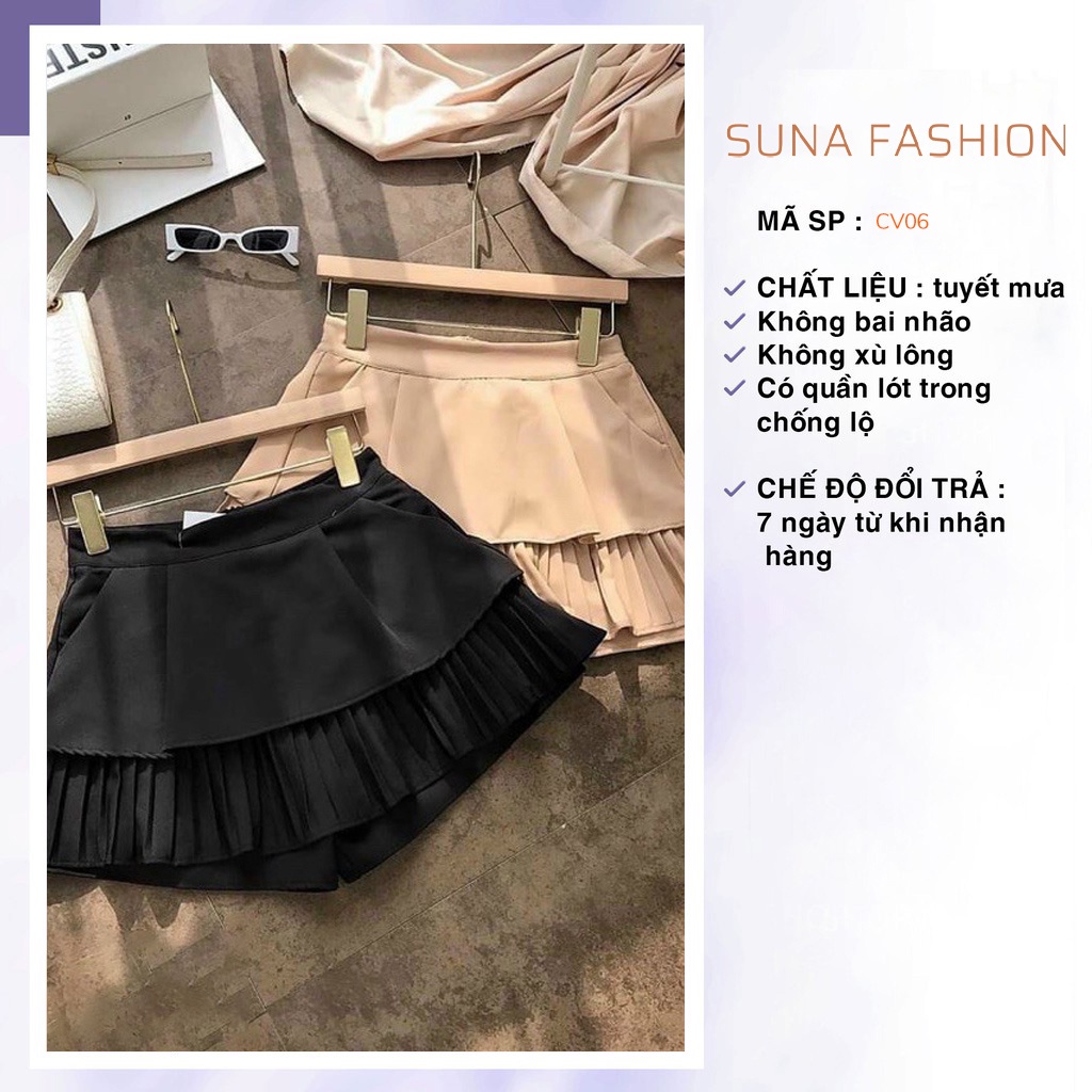 Chân váy ngắn xếp ly chất tuyết mưa, Chân váy nữ hai tầng SUNA FASHION vải mịn hàng loại 1 từ 42 - 60kg
