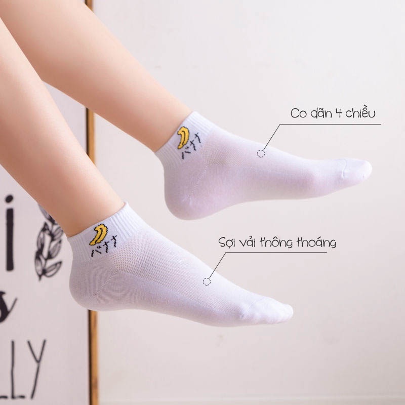 Tất vớ trắng cổ ngắn nữ họa tiết dễ thương, chất liệu vải co giãn bốn chiều - Sope Shop