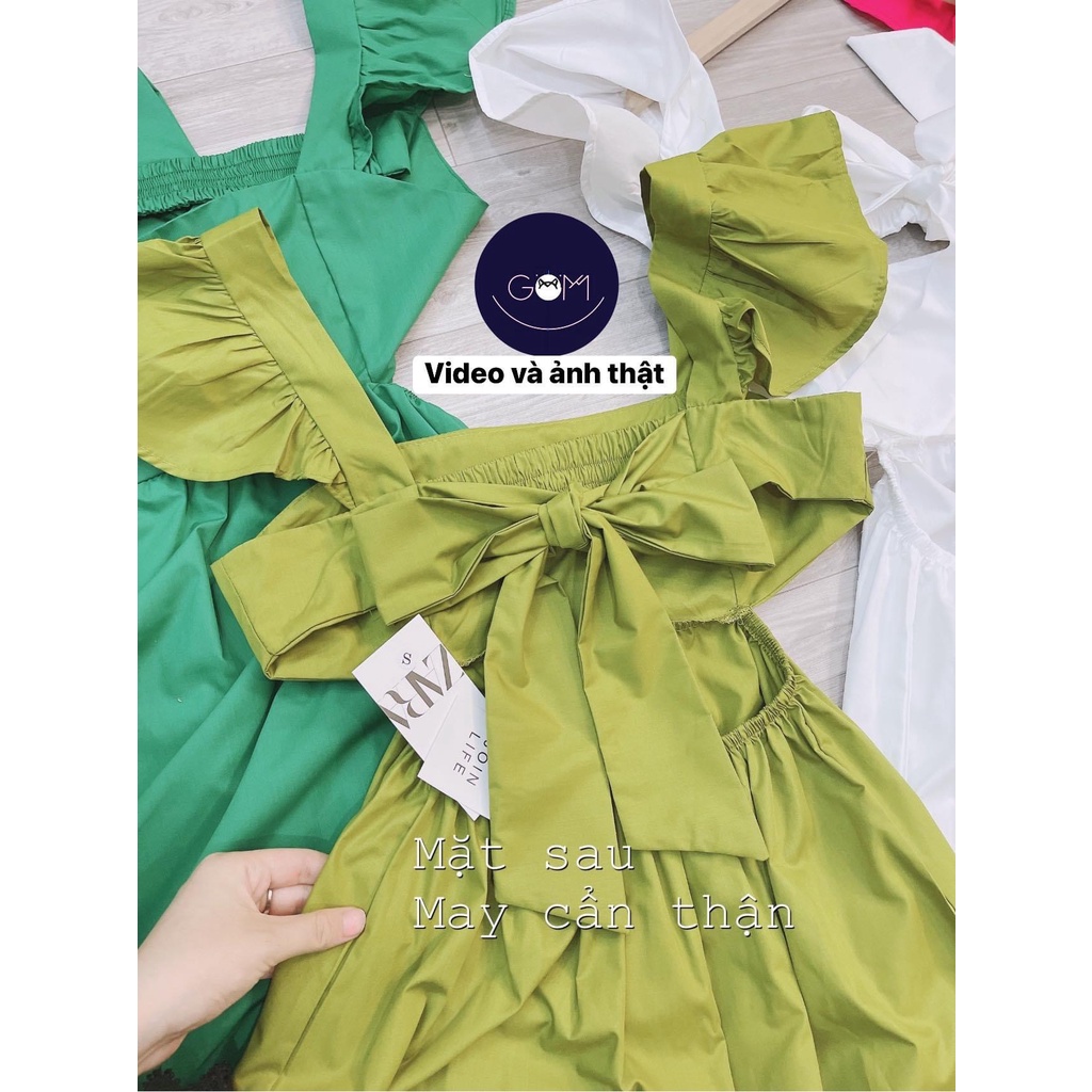 Đầm maxi cánh tiên hở eo nơ lưng hàng thiết kế chất quảng châu maxi đi biển váy maxi bèo vai chun sau