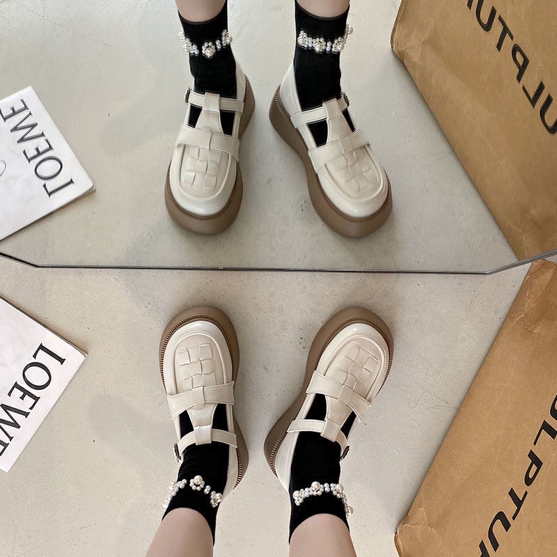 Giày Mary Jane Nữ Ulzzang Đế Bằng Cao 5cm quai cài OXFORD xinh đẹp mũi tròn hot