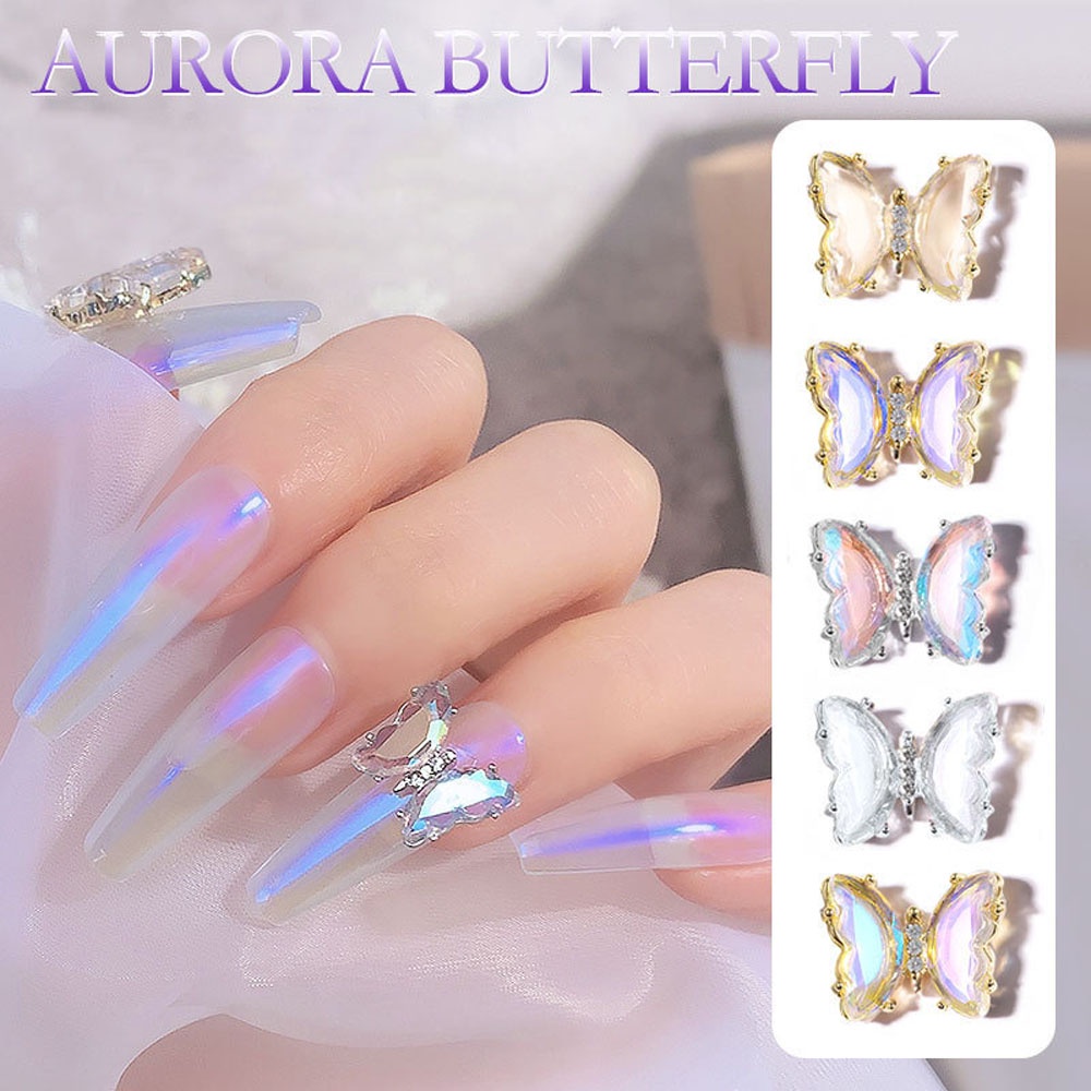 Phụ Kiện Trang Trí Móng Tay Hình Bướm 3D Trong Suốt Bằng Kim Loại