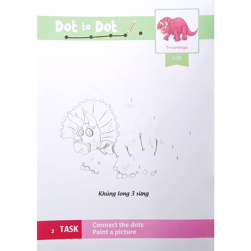 Sách Dot To Dot Coloring Book - Nối Số & Tô Màu - Khủng Long