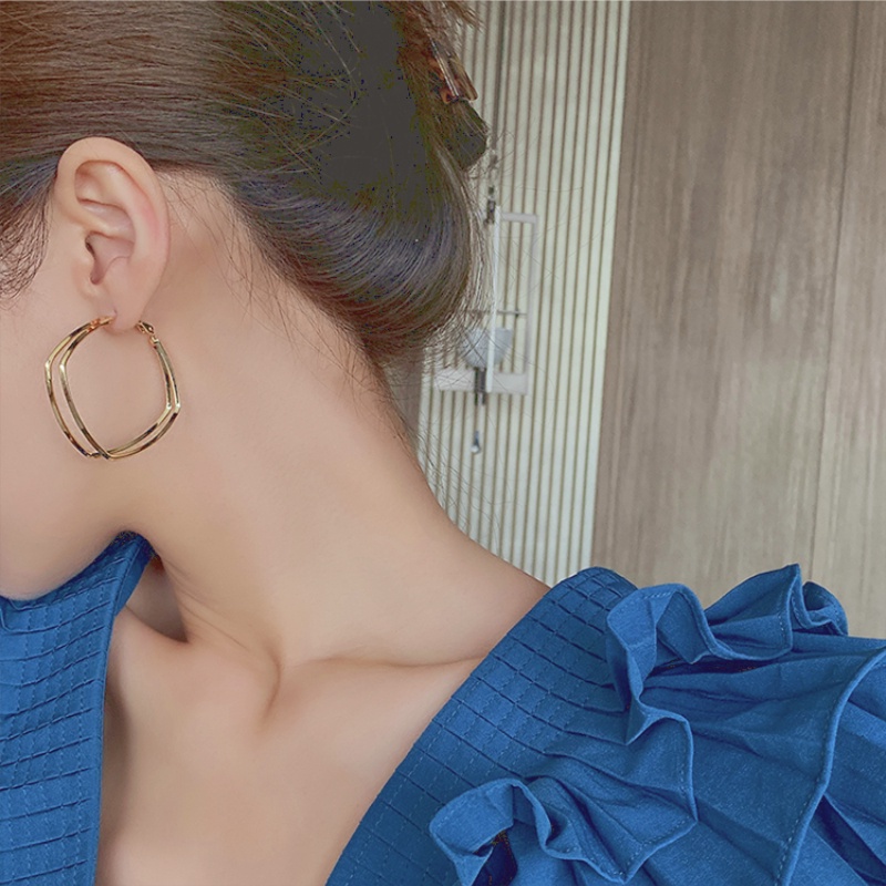 Khuyên Tai Hai Lớp Đơn Giản Cá Tính Theo Phong Cách Hàn Quốc