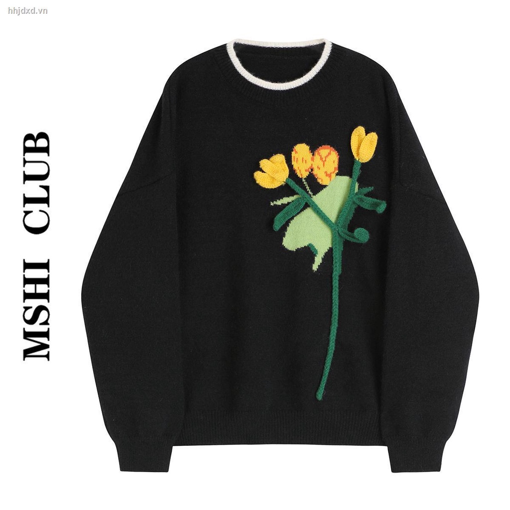 Áo sweater tay dài dáng rộng họa tiết ba chiều phong cách Hàn Quốc thời trang mùa đông mới 2021 [vàng 15 ngày]