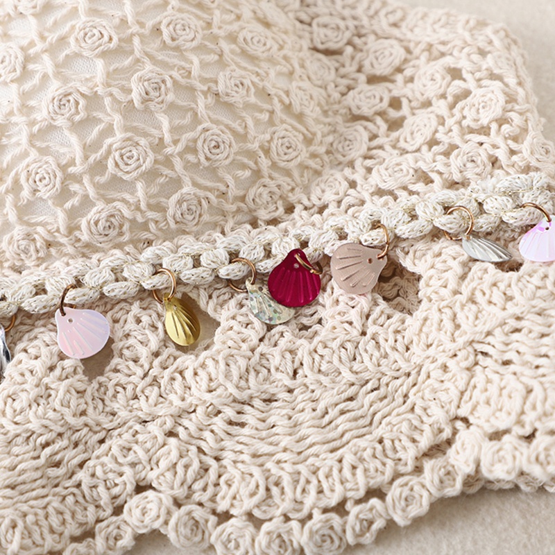 Brroa Áo Ngực Bikini Đan Móc Hoa Hồng Vỏ Sò Đính Kim Sa Tua Rua Đi Biển Cho Nữ