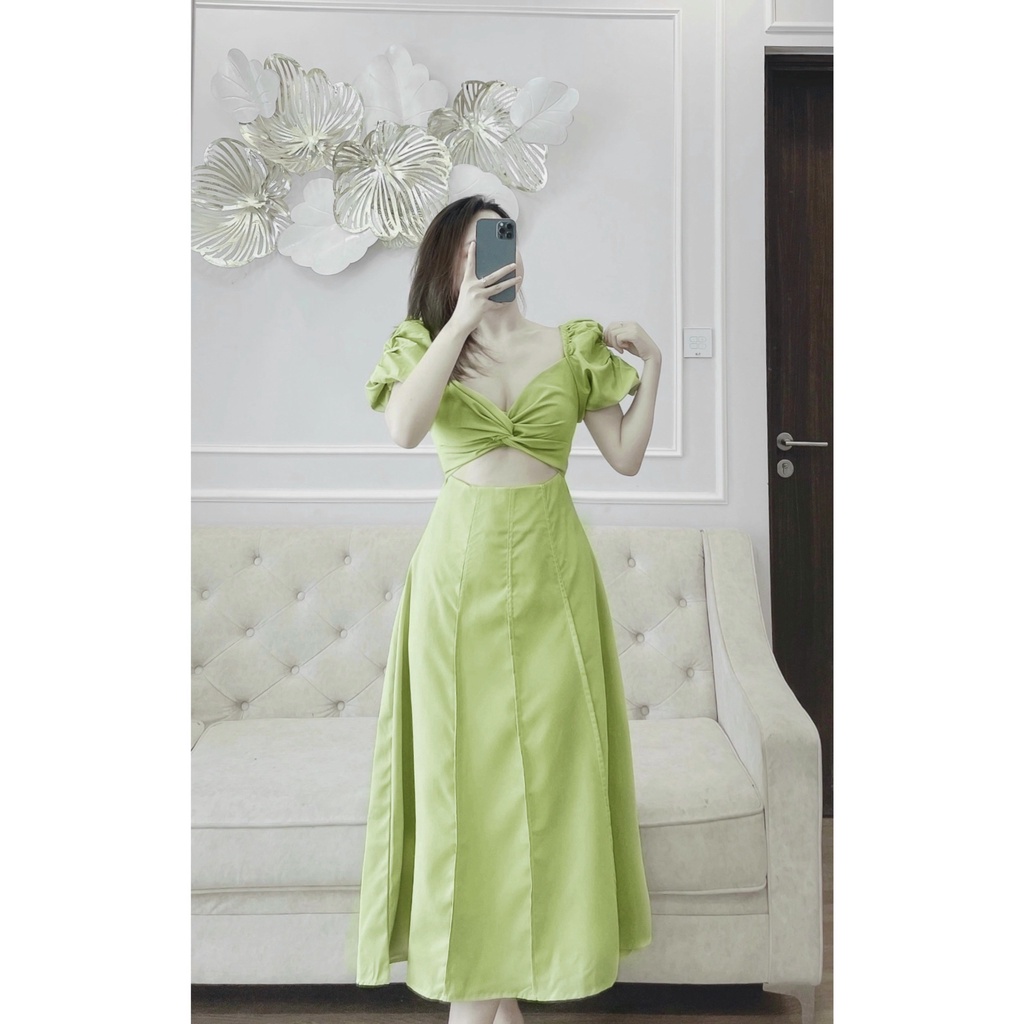 VÁY XOẮN NGỰC CỔ TIM TAY BỒNG C HÀNG ĐẸP Ạ