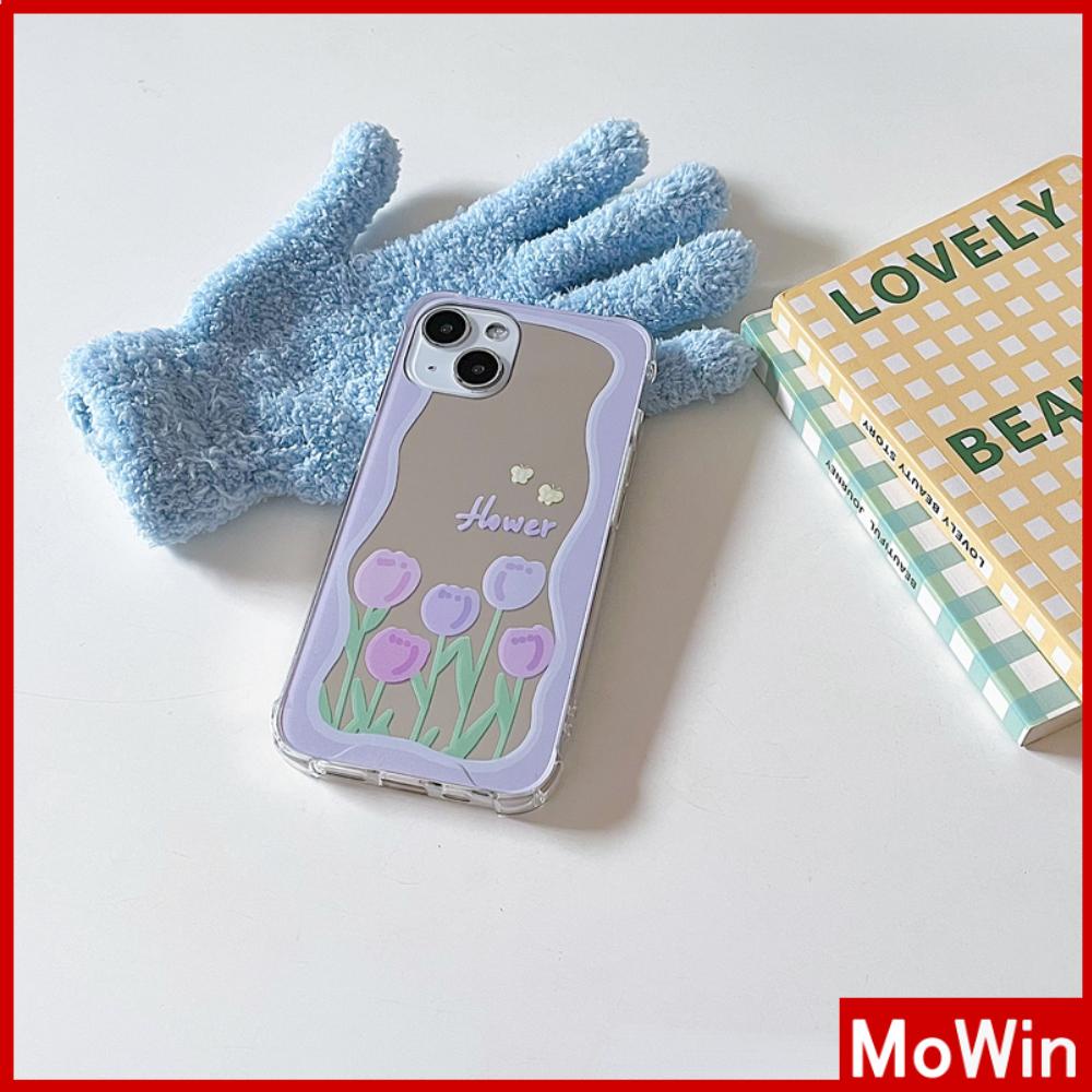 Ốp điện thoại acrylic tráng gương họa tiết hoa tulip màu tím thích hợp cho iPhone 11 13 Pro Max 12 Pro Max 7 Plus XR