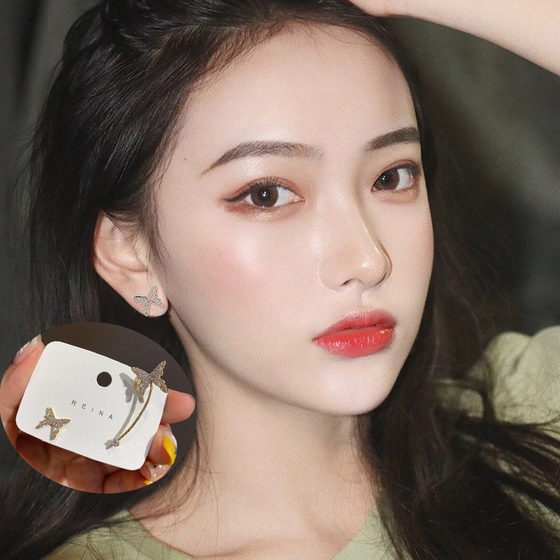 Đôi tai kẹp hình bướm đánh đá bạc S925 thiết kế thời trang cho nữ