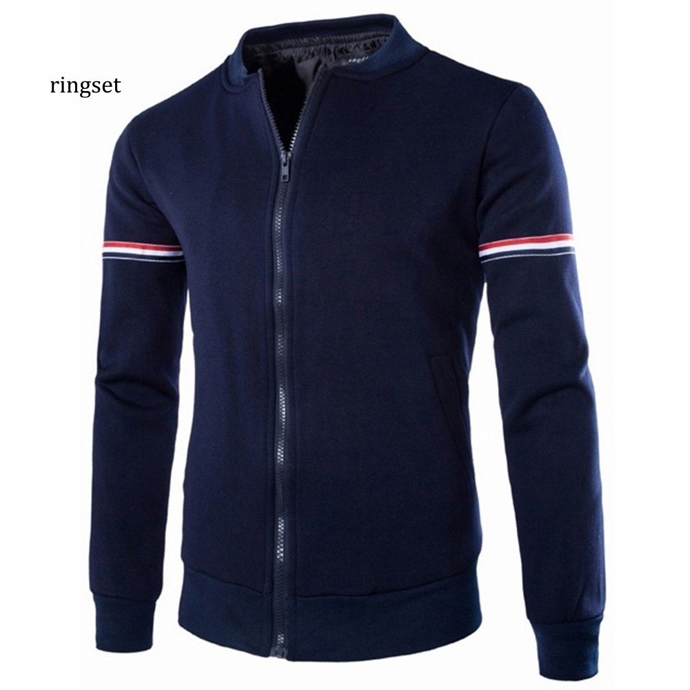 RNSE Men Outdoor Sports Striped Long Sleeve Zipper Bomber Jacket Windbreaker Coat | BigBuy360 - bigbuy360.vn