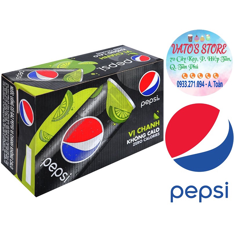 Thùng 24 lon Nước ngọt PEPSI không calo vị chanh lon 320ml / Lốc 6 lon Nước ngọt có gas PEPSI không calo chanh 320ml