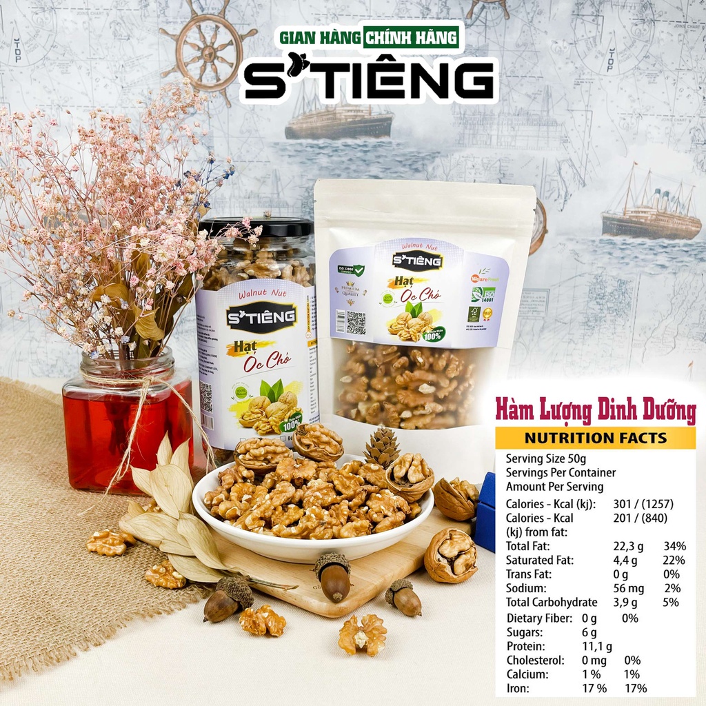 500Gr Nhân Hạt Óc Chó Vàng Mỹ STIÊNG Đã Tách Sạch Vỏ Sấy Qua