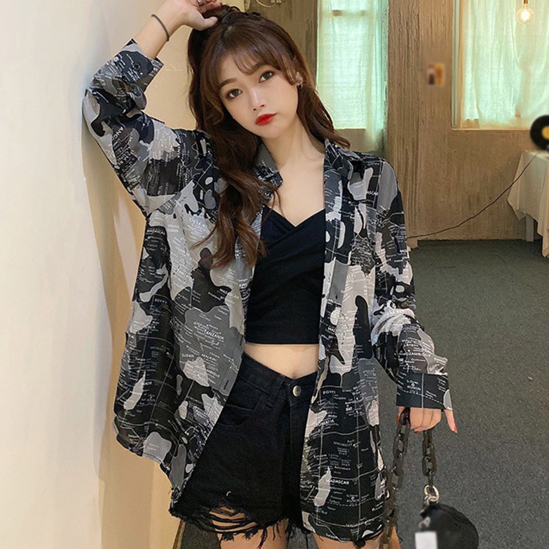 Áo sơ mi dài tay họa tiết retro thời trang Hàn Quốc | BigBuy360 - bigbuy360.vn