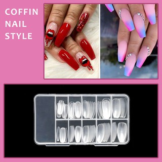 Set 100 móng tay giả COFFIN trong suốt tự nhiên màu sắc acrylic DIY