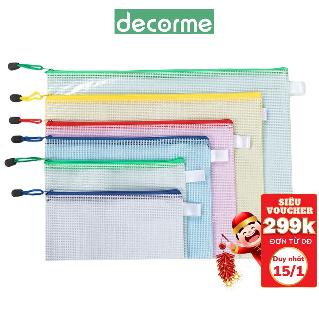 DecorMe Túi lưới đựng tài liệu, đồ dùng cá nhân có khóa kéo chống nước khổ A4 A5 A6 tiện lợi