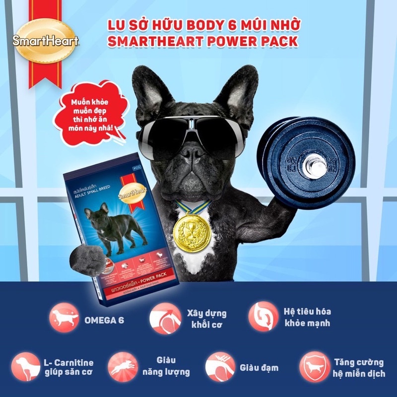 Thức ăn hạt Tăng Cơ SmartHeart Power pack 3KG cho Cún yêu
