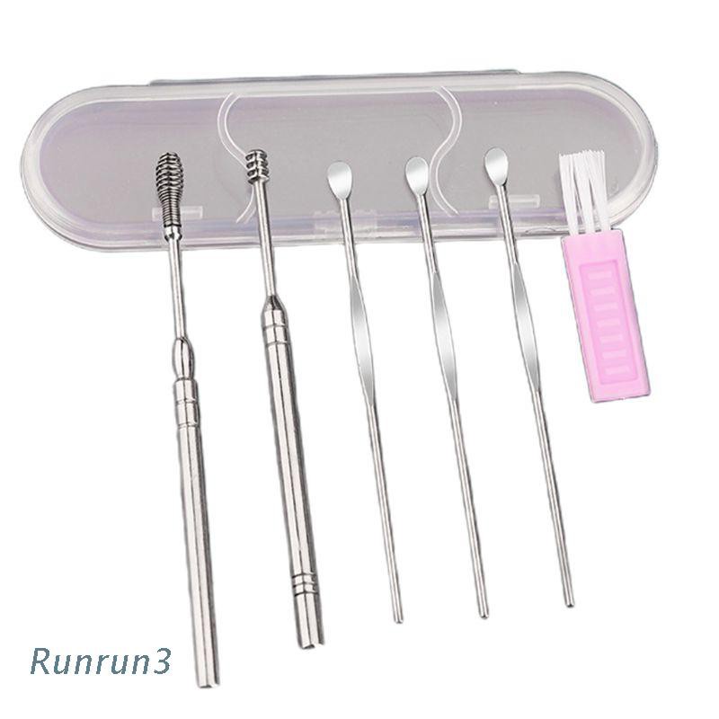 Bộ 5 dụng cụ lấy ráy tai bằng thép không gỉ 1 cọ làm sạch và 1 hộp đựng tiện lợi