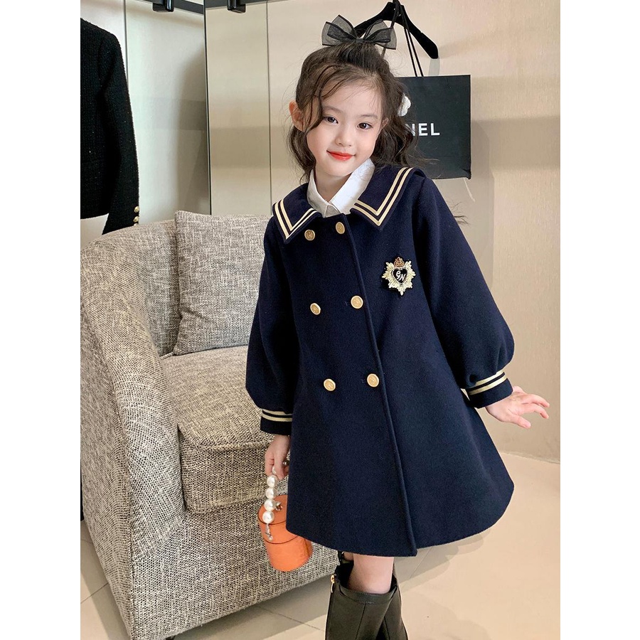 Áo Khoác Len Cổ Thủy Thủ Thời Trang Thu Đông Cho Bé Gái