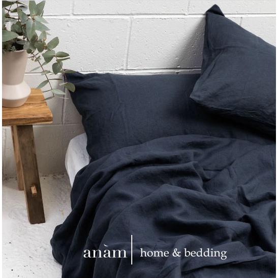 Anam home - set ga giường cao cấp LINEN premium 100% màu xanh đen