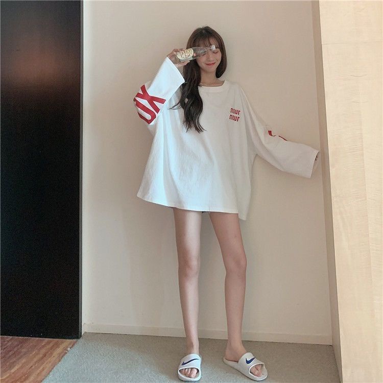 Áo Thun Nữ Dài Tay Form Rộng Họa Tiết Sọc Caro Phong Cách Hàn Quốc Mới