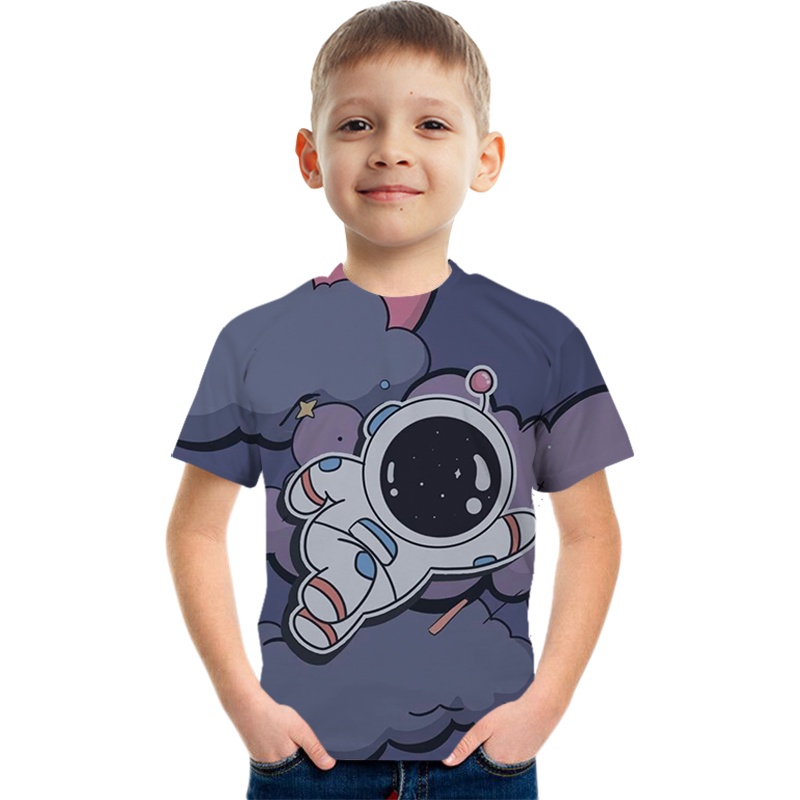 Áo Thun Tay Ngắn In Hình Phi Hành Gia NASA Hoạt Hình 3D Cho Bé Trai 3-14 Tuổi