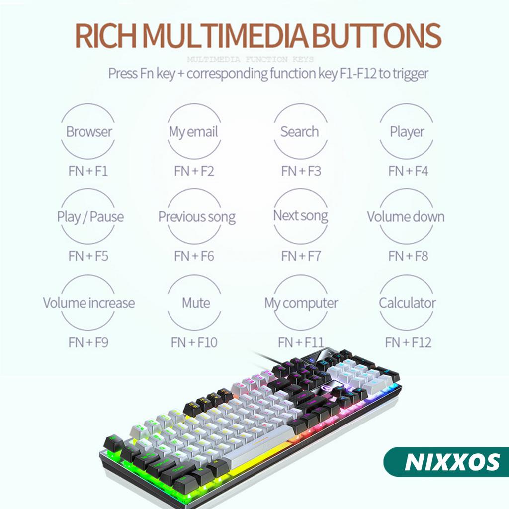 Bàn Phím Cơ Gaming NIXXOS 14 104 Phím Có Đèn LED Nền Với Giá Đỡ Chống Trượt Cho Windows PC