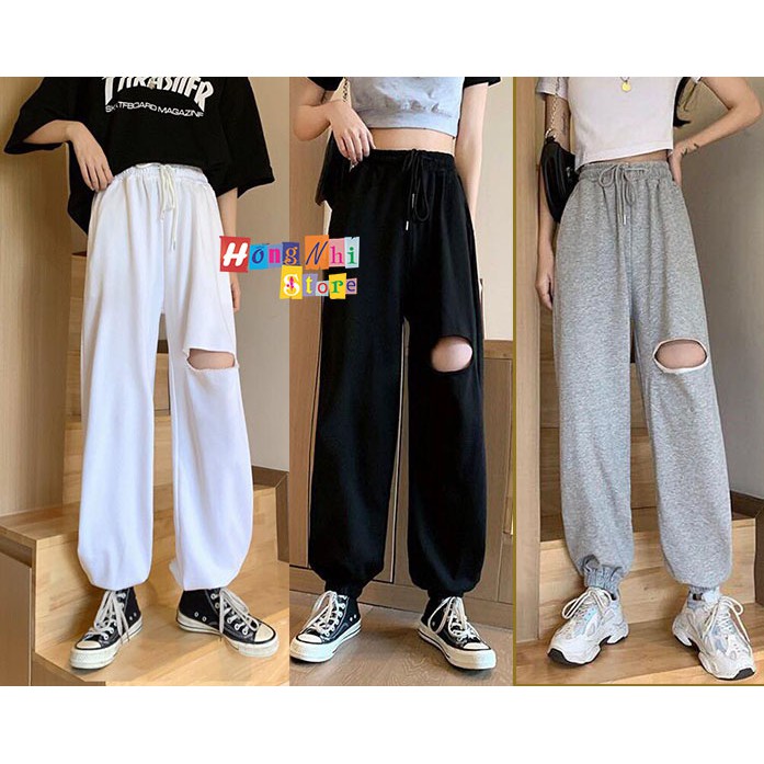 Quần Jogger Rách Gối Bo Lai Dáng Rộng Unisex - MM