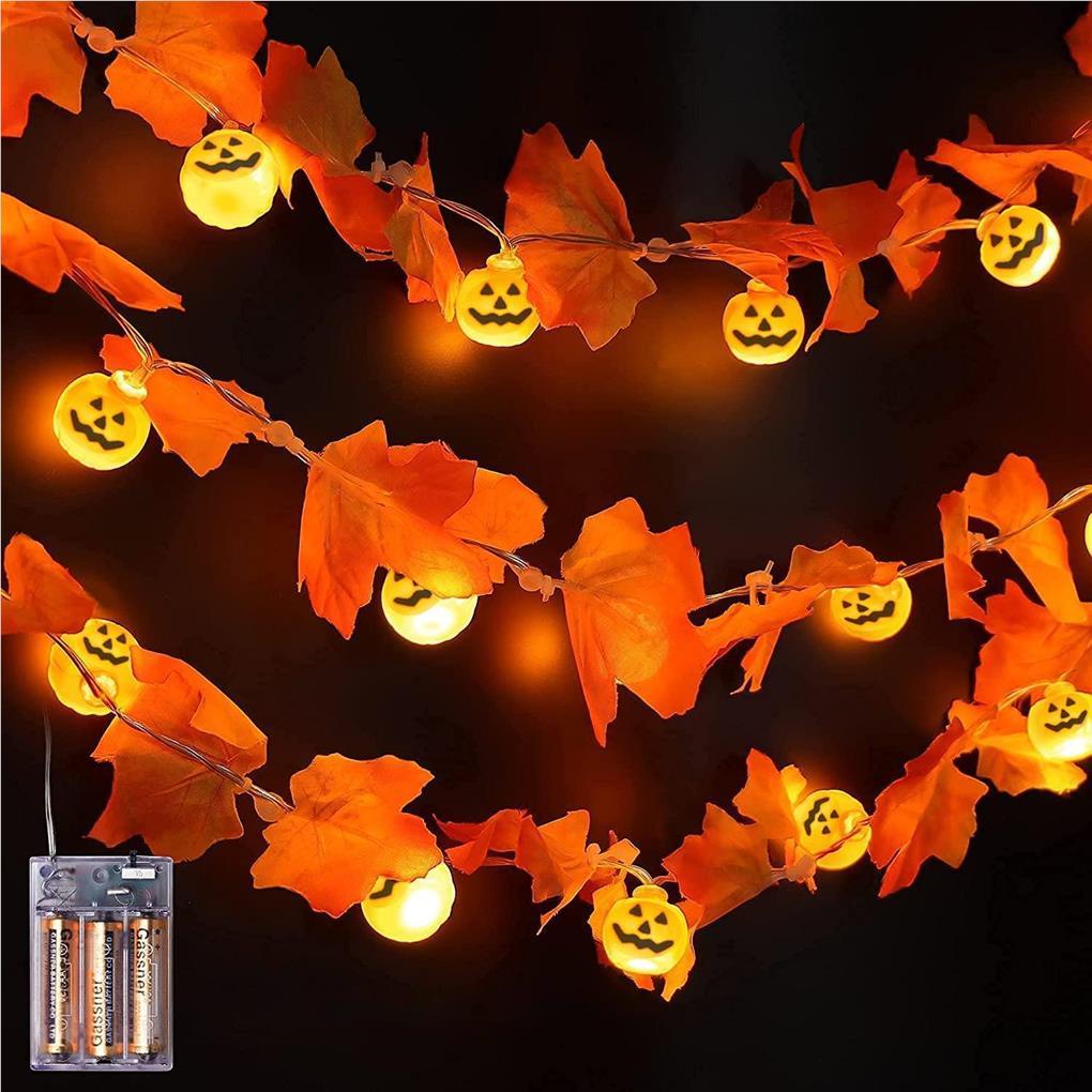 [doublelift Vn] Dây Đèn LED Hình Lá Phong Mùa Thu Kèm Quả Bí Ngô Trang Trí Lễ Tạ Ơn Mùa Halloween