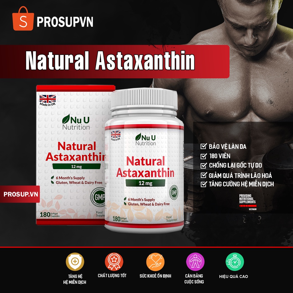 Thực Phẩm Bổ Sung Nu U Astaxanthin 12Mg 180 Viên - Tăng Cường Hệ Miễn Dịch, Sức Đề Kháng