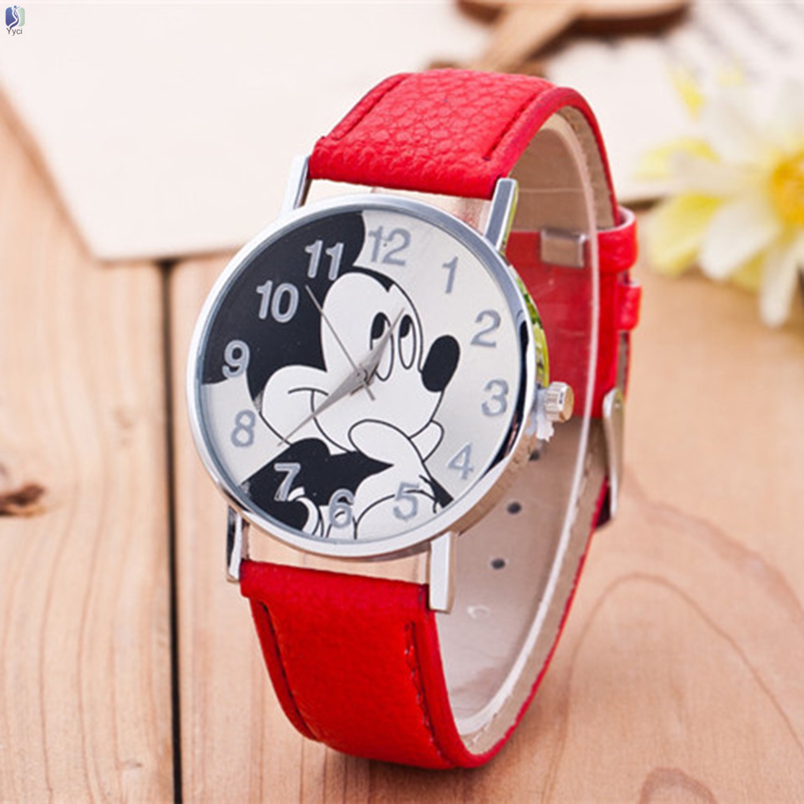 VN Đồng Hồ Nữ Dây Da Mặt Hình Chuột Mickey Dễ Thương