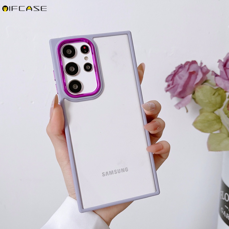Ốp Điện Thoại Acrylic Trong Suốt Mạ Viền Sang Trọng Cho Samsung Galaxy S22 Plus Ultra S22+ S21 FE A22 4G 5G M12 F12
