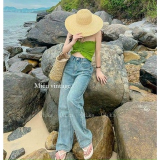 Quần jean suông gân hàng