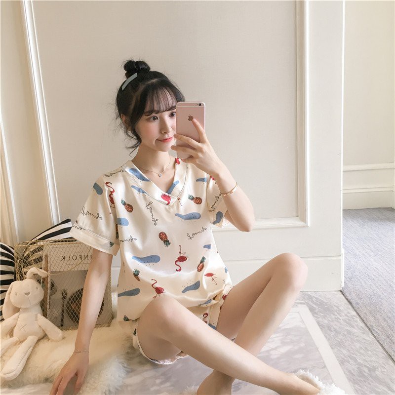 Đồ Ngủ, Bộ Ngủ Pijama Lụa Satin Họa Tiết Siêu Dễ Thương, Đồ Mặc ở Nhà