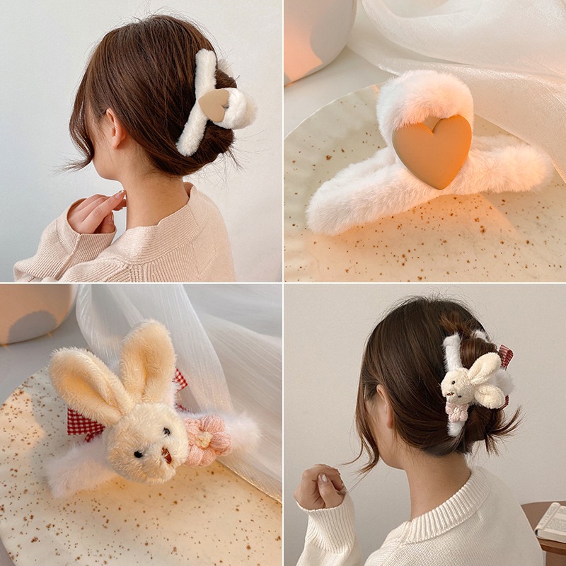 Kẹp tóc phối lông thời trang thu đông Hàn Quốc dễ thương cho nữ