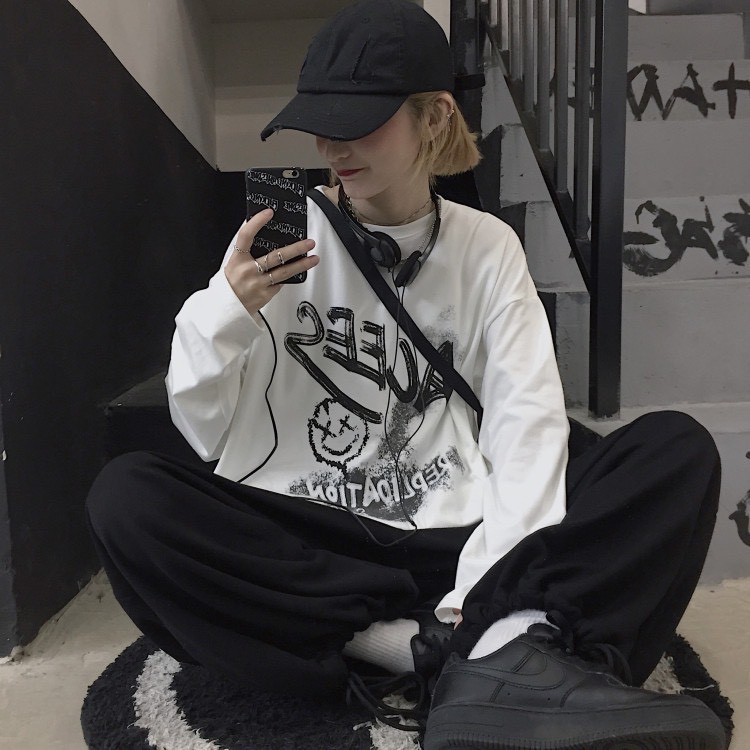 Áo thun tay dài form rộng ACEES NEKO.SG, Áo thun Streetwear Ulzzang SWT42
