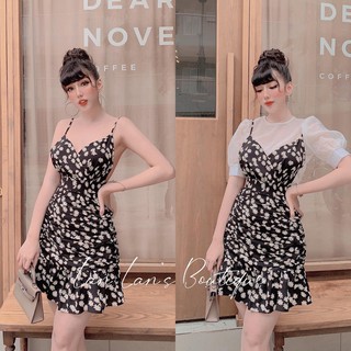 Bán sỉ set áo sơ mi tay bồng + yếm hoa cúc