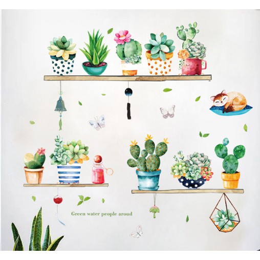 Decal dán tường chậu cây cảnh nhỏ trang trí phòng