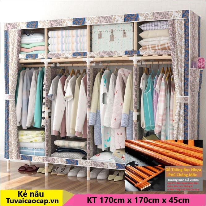 Tủ vải khung gỗ 4 buồng loại 1